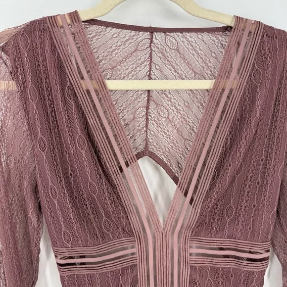 Lulu’s Casita dusty rose Sheer Lace Long Sleeve Bodysuit Sheer Lace Bodysuit L - Picture 5 of 16